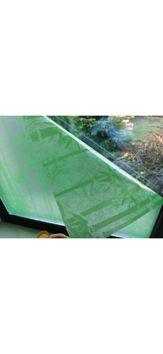 Folie geam autoadezivă Bambus verde, Folina, imprimeu crengi bambus, 90 cm lățime 