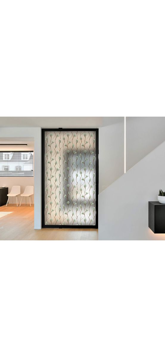 Folie geam autoadezivă, Folina, sablare cu model floral verde, 100 cm lăţime