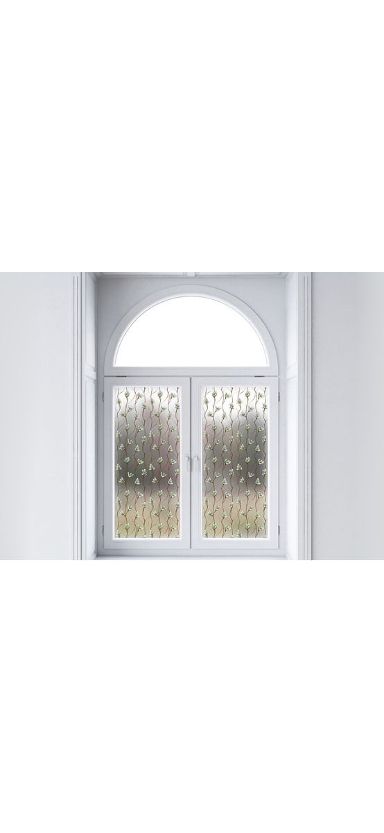 Folie geam autoadezivă, Folina, sablare cu model floral verde, 100 cm lăţime