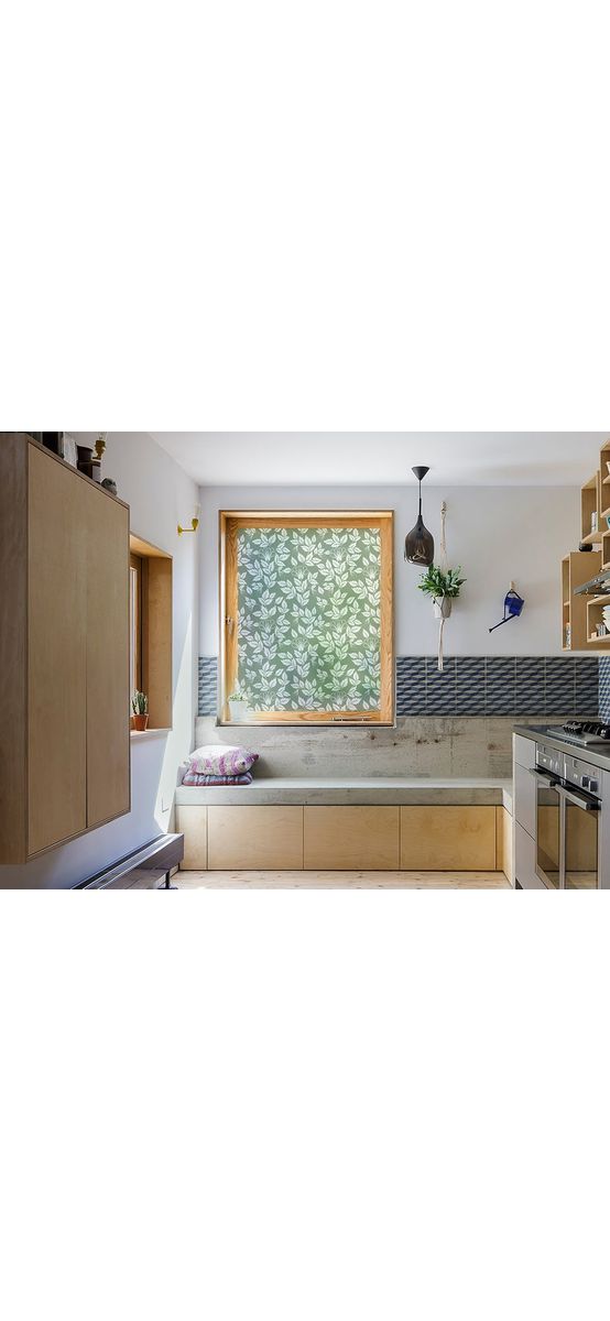 Folie geam autoadezivă, Folina, sablare verde cu model floral, 100 cm lăţime