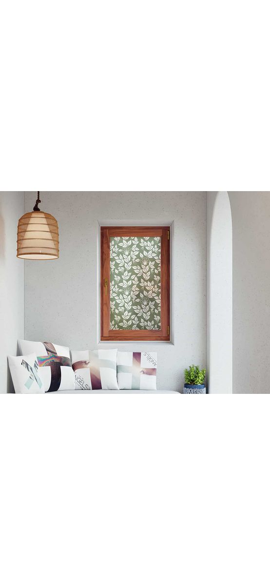 Folie geam autoadezivă, Folina, sablare verde cu model floral, 100 cm lăţime