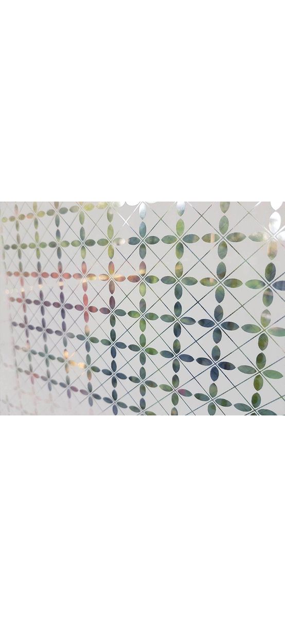 Folie geam autoadezivă Niss, Folina, sablare cu model geometric, alb, lățime 90 cm