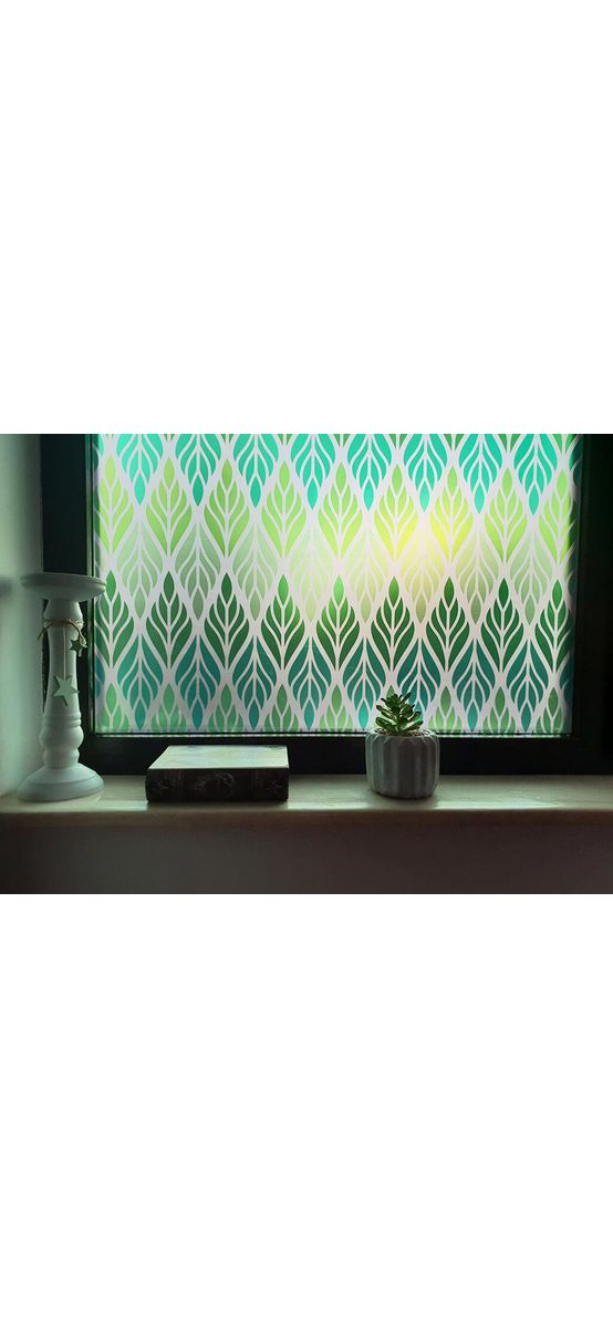 Folie geam autoadezivă Nydia, Folina, model geometric verde, 100 cm lăţime