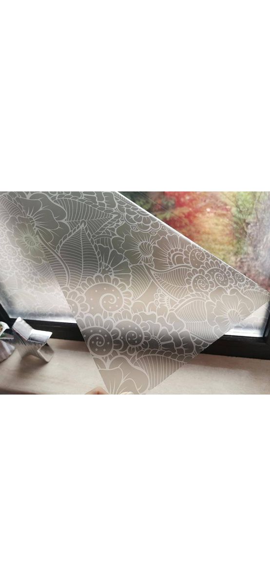 Folie geam autoadezivă Basia, Folina, sablare cu model floral gri, 100 cm lăţime