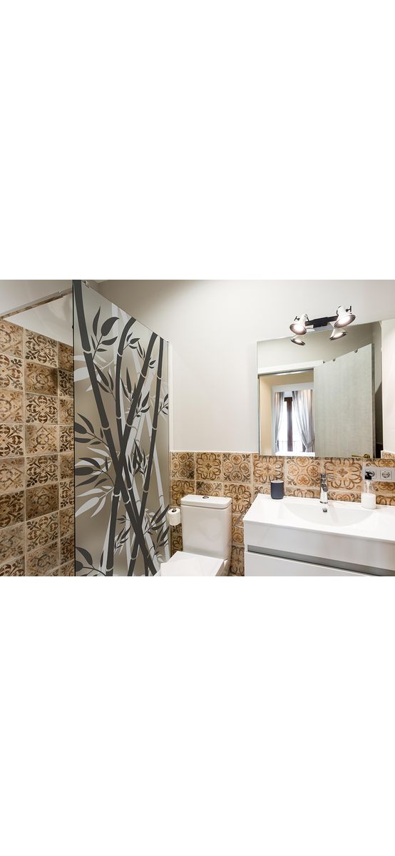 Folie geam cabină duş, Folina, sablare cu model frunze bambus, rolă de 100x210 cm