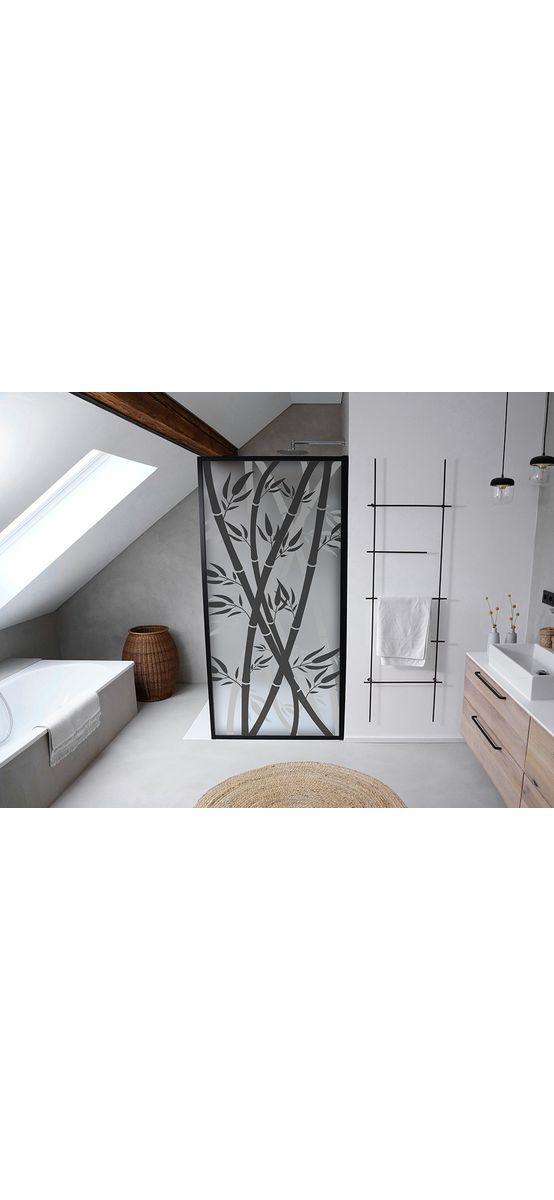 Folie geam cabină duş, Folina, sablare cu model frunze bambus, rolă de 100x210 cm