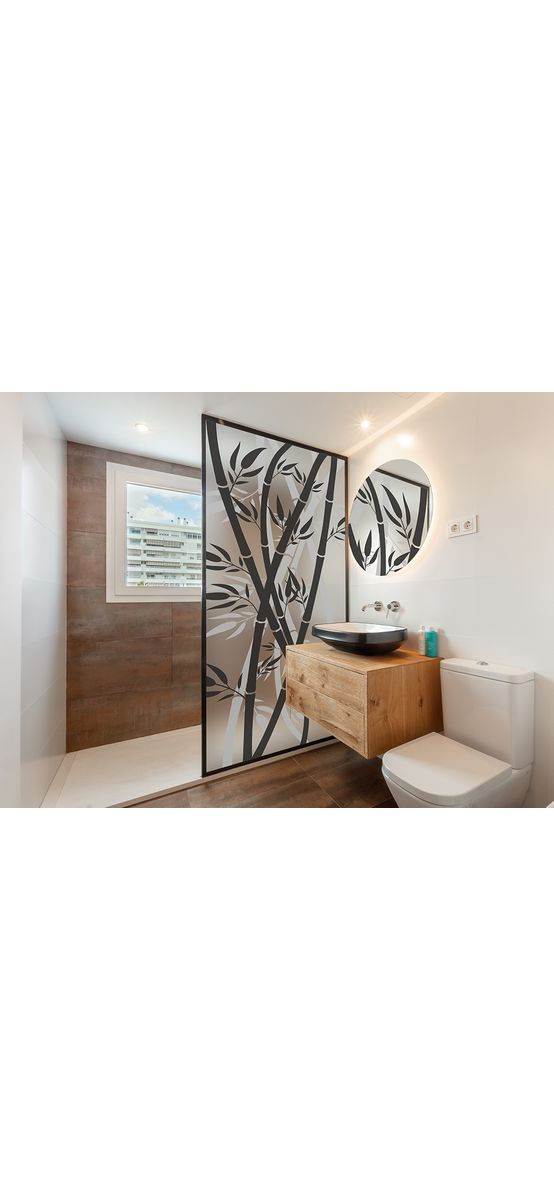 Folie geam cabină duş, Folina, sablare cu model frunze bambus, rolă de 100x210 cm