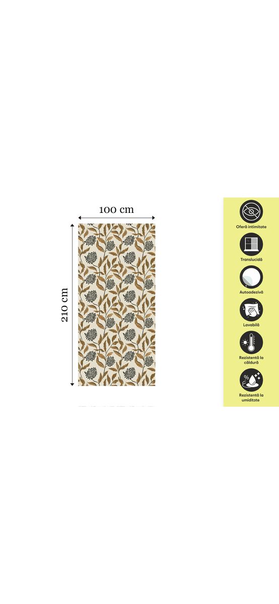Folie geam cabină duș, Folina, sablare cu model fructe de soc, rolă de 100x210 cm