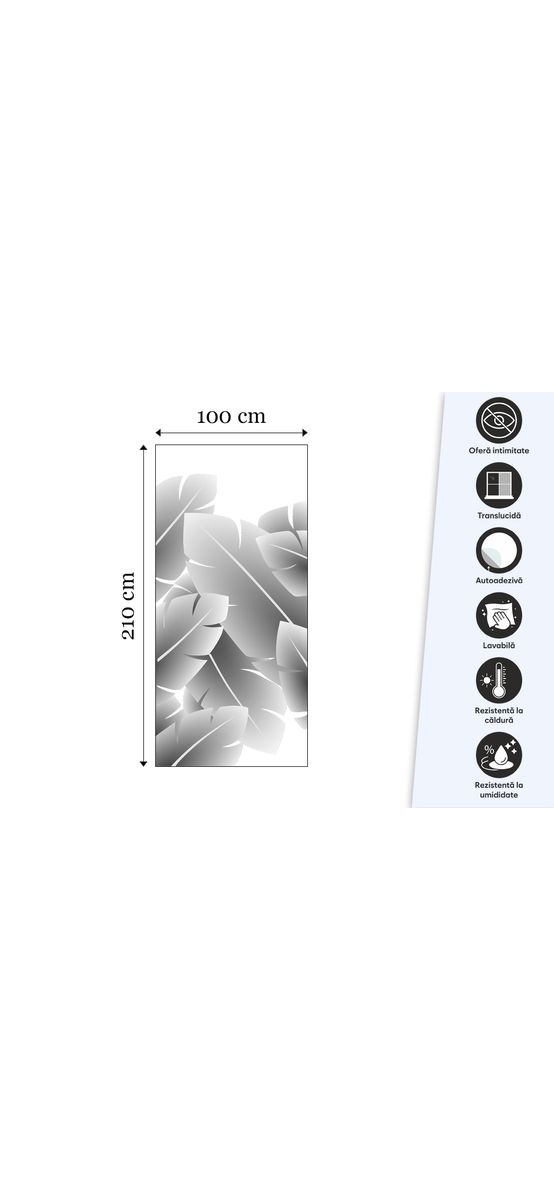 Folie geam cabină duș, Folina, sablare cu model frunze tropicale, rolă de 100x210 cm