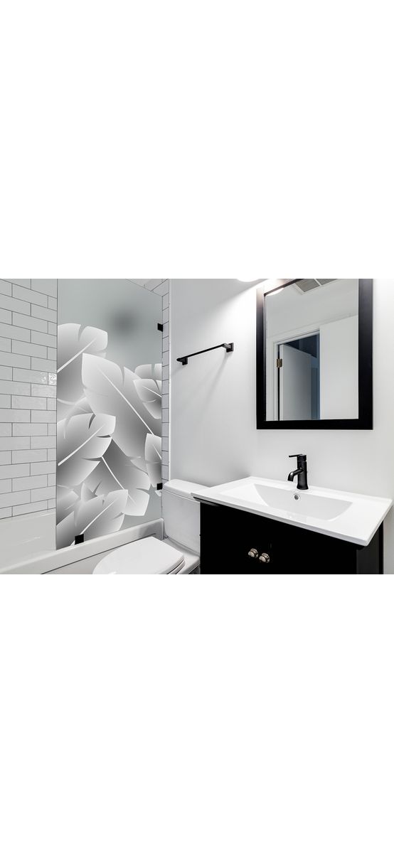 Folie geam cabină duș, Folina, sablare cu model frunze tropicale, rolă de 100x210 cm