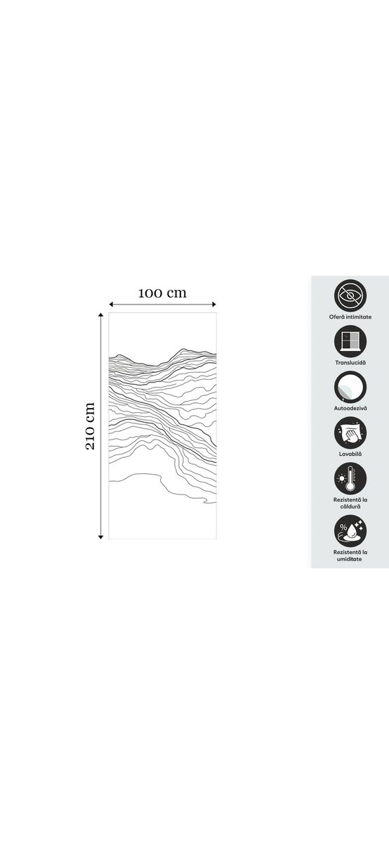 Folie geam cabină duș, Folina, sablare cu model topografie montană, rolă de 100x210 cm