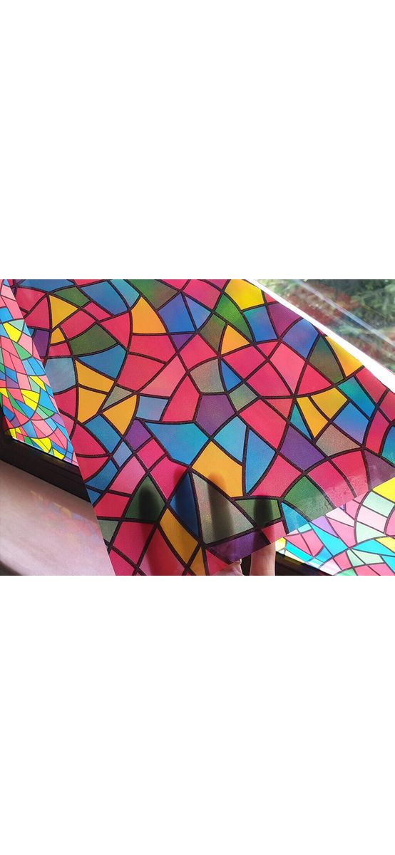 Folie geam autoadezivă vitraliu, Folina, imprimeu mozaic, multicolor, lățime 90 cm
