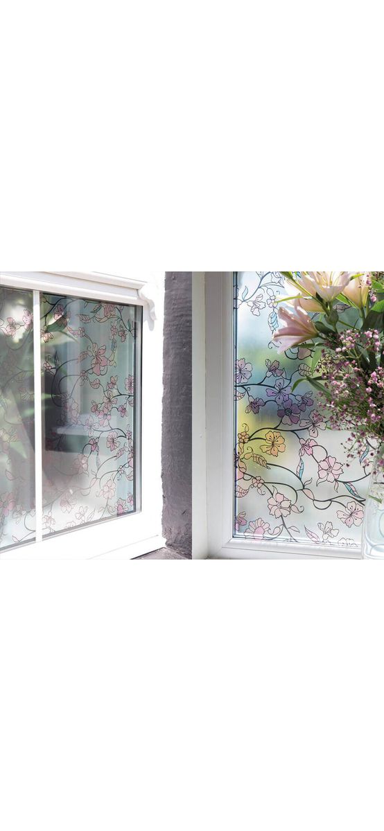 Folie geam electrostatică Kyoto, d-c-fix, sablare cu model floral pastel, rola de 67x150 cm