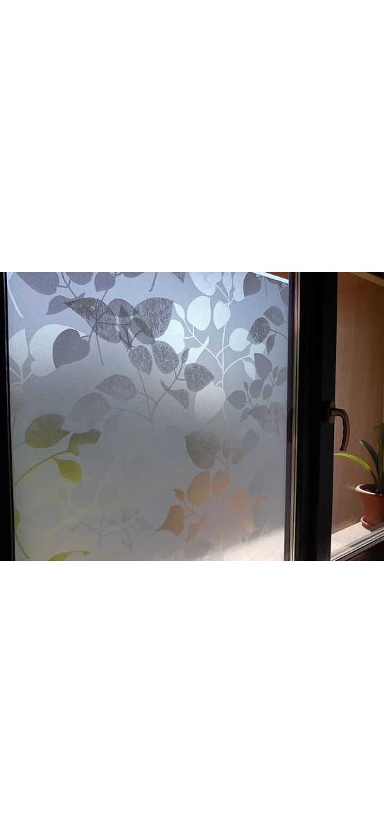 Folie geam electrostatică Amena, d-c-fix, sablare cu imprimeu frunze translucide, rolă de 45x110 cm