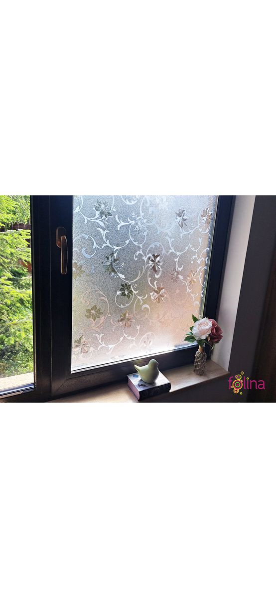 Folie geam autoadezivă, Folina, sablare cu model floral clasic, 120 cm lăţime
