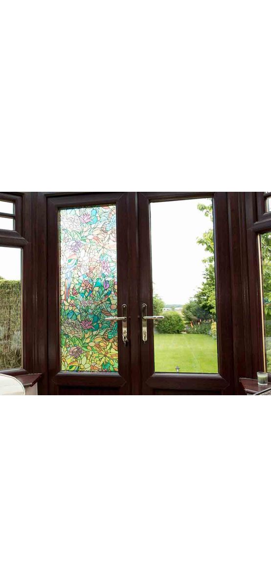 Folie geam autoadezivă Tulia, d-c-fix, vitraliu floral multicolor, 90 cm lăţime 