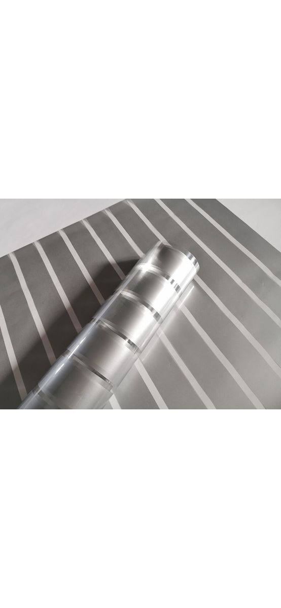 Folie geam autoadezivă Martin, transparentă cu dungi argintii orizontale, 120 cm lăţime