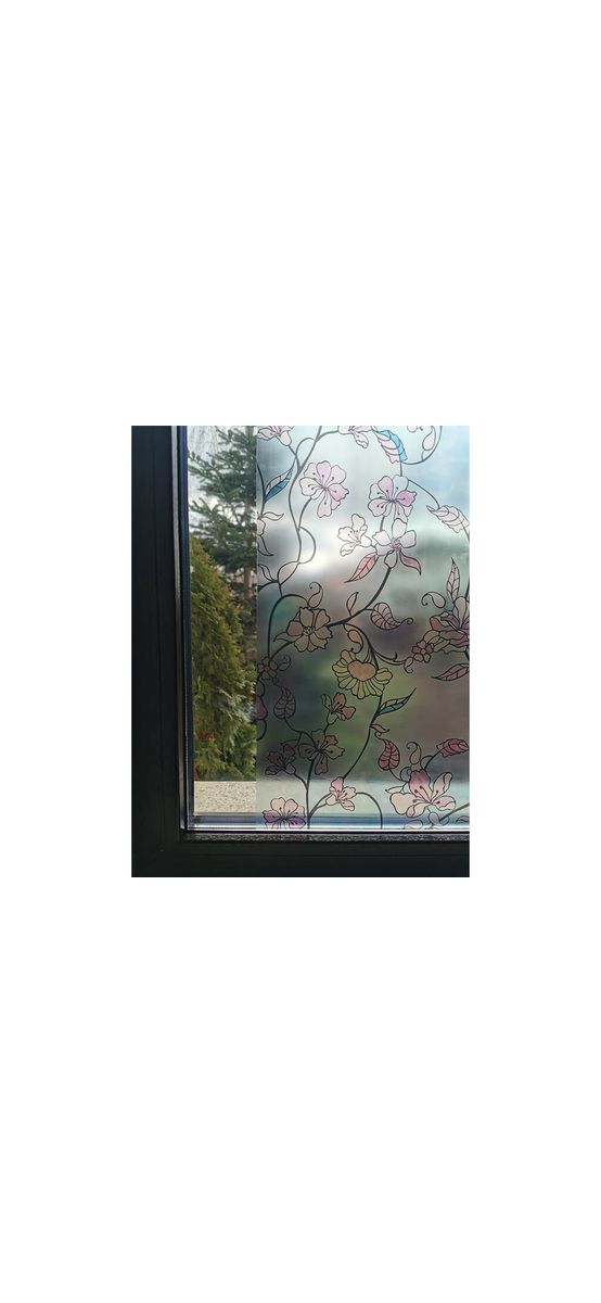 Folie geam electrostatică Kyoto, d-c-fix, sablare cu model floral pastel, rola de 67x150 cm