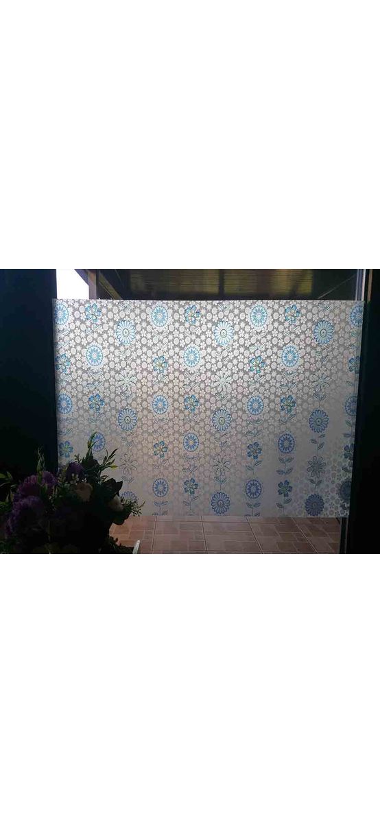 Folie geam autoadezivă Cloe, Folina, imprimeu floral albastru, rola de 90x250 cm