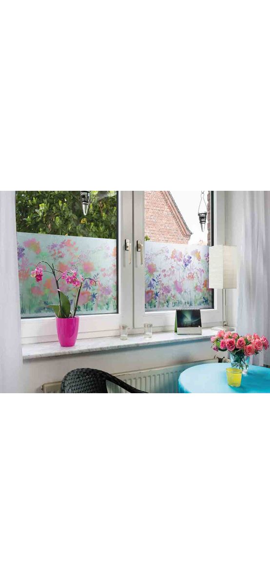 Folie geam electrostatică Miraflores, d-c-fix, imprimeu floral, multicolor, lățime 45 cm