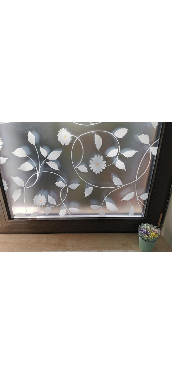 Folie geam autoadezivă Carla, Folina, sablare cu imprimeu floral alb, 100 cm