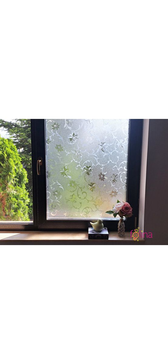 Folie geam autoadezivă, Folina, sablare cu model floral clasic, 120 cm lăţime