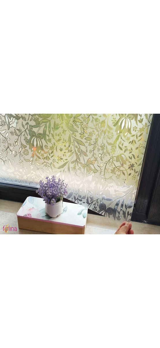 Folie geam autoadezivă, Folina Floralis, sablare cu model floral translucid, 120 cm lăţime