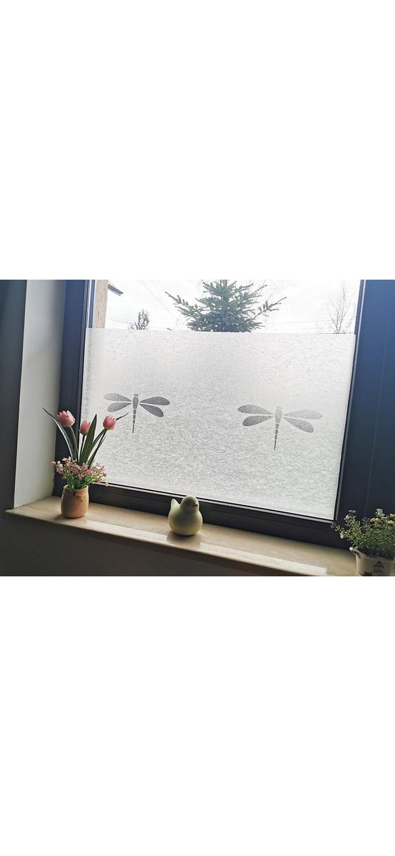 Folie geam electrostatică Nibella, d-c-fix, efect de sablare, model libelule, 45 cm lăţime