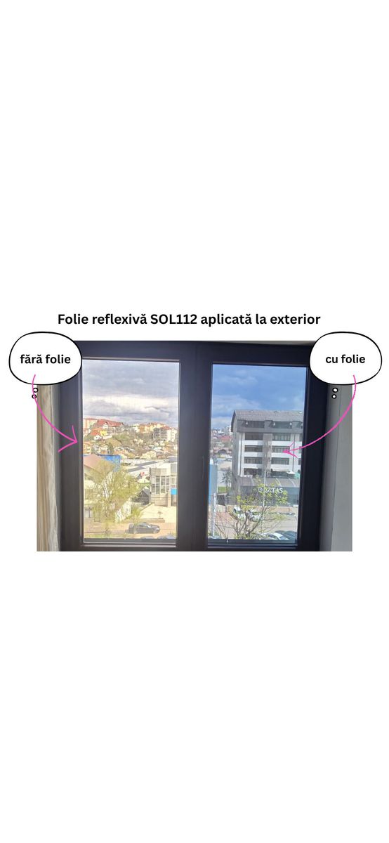 Folie protecție solară reflexivă 83%, SOL 112, efect de oglindă, cu aplicare la exterior, 152 cm latime