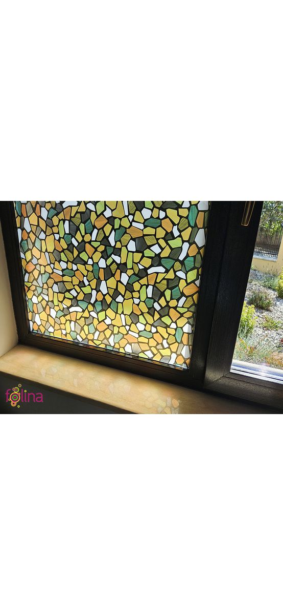 Folie geam autoadezivă, Folina 9877, sablare mozaic colorat, 90 cm lăţime