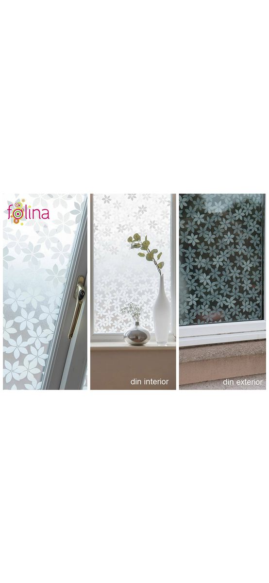 Folie geam autoadezivă, Folina Tina, sablare cu imprimeu flori albe, 90 cm latime