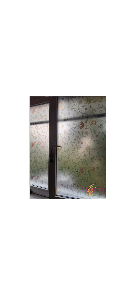Folie geam autoadezivă Campo, Folina, sablare cu imprimeu floral, multicolor, lățime 100 cm