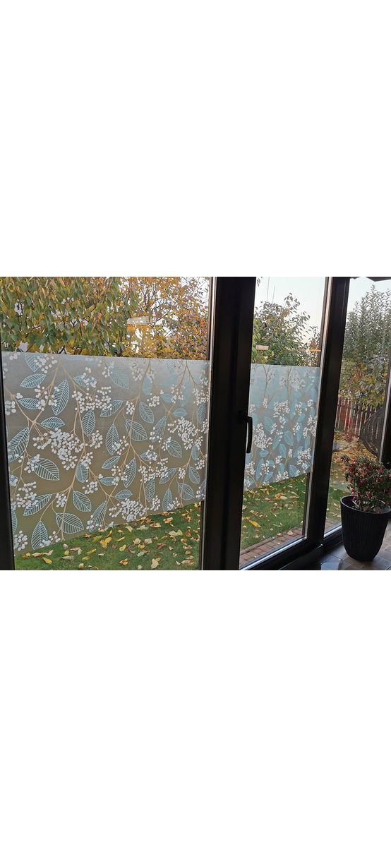 Folie geam autoadezivă Muguri, Folina, imprimeu floral, bleu, rola de 90x100 cm