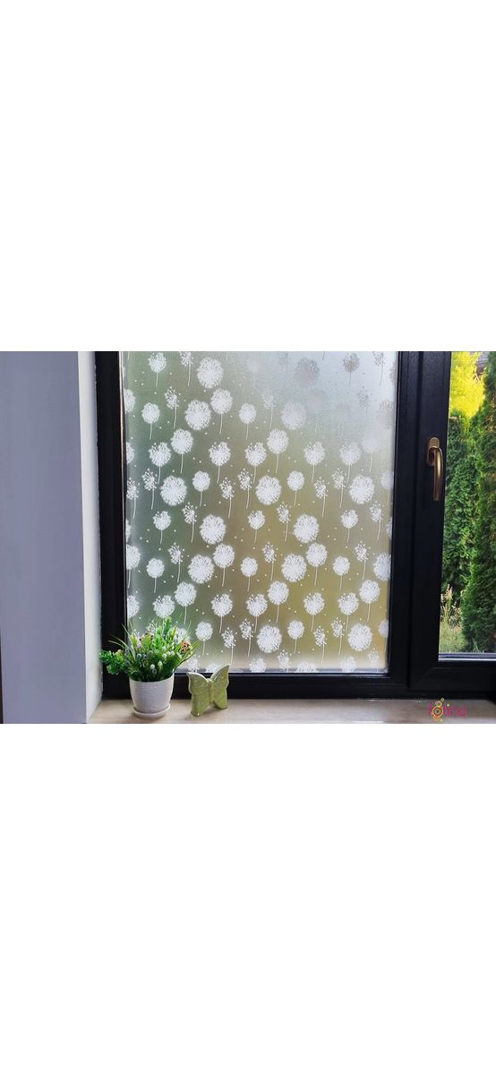 Folie geam autoadezivă, Folina Dandelion, sablare cu model păpădie albă, 90 cm lățimea rolei