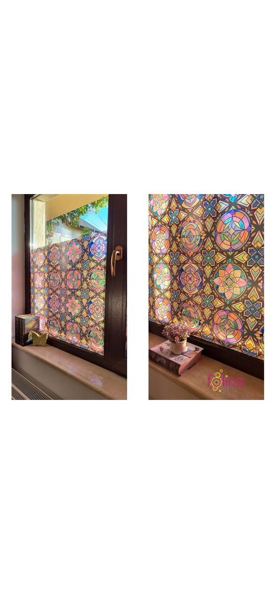 Folie geam electrostatică Lancaster, d-c-fix, sablare tip vitraliu multicolor, rolă de 67x150 cm