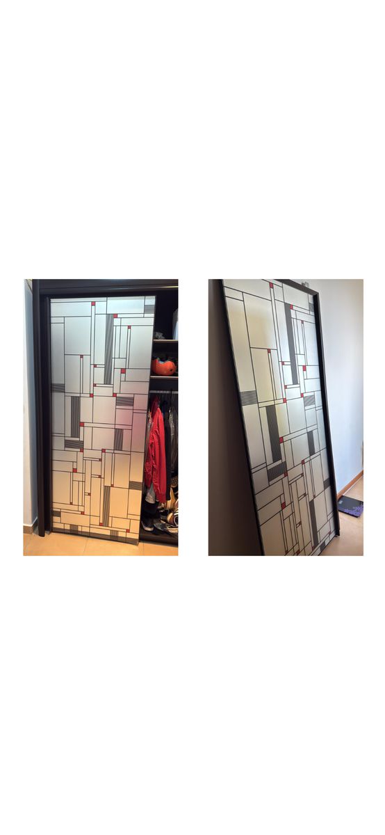 Folie geam decorativă tip vitraliu Mondrian Monocrom 100x210 cm – sablare cu model geometric modern