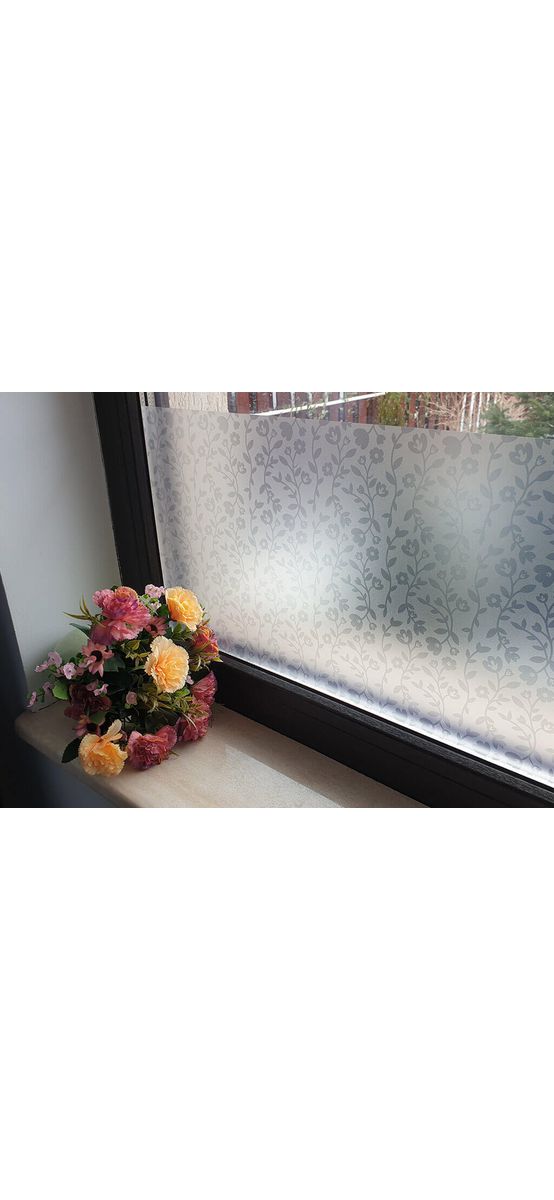 Folie geam autoadezivă Cleo, Folina, sablare cu model floral gri, 100 cm lăţime