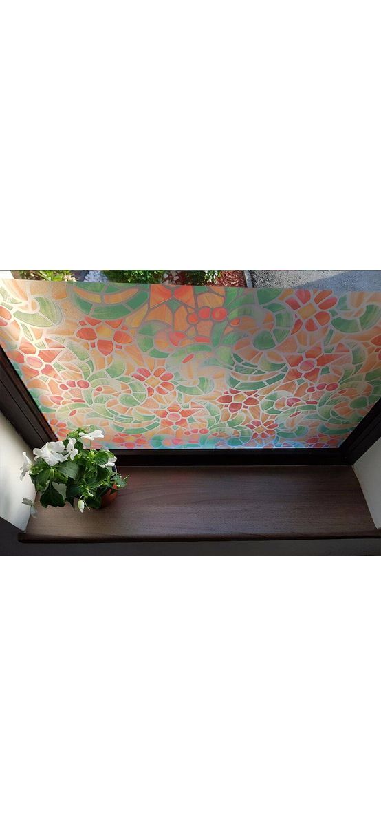 Folie geam autoadezivă Julie, Folina, model vitraliu multicolor, rola de 90x250 cm 