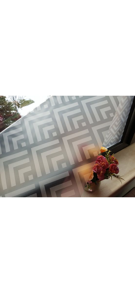 Folie geam autoadezivă Gladys, Folina, sablare cu model geometric gri, rolă de 100x170 cm