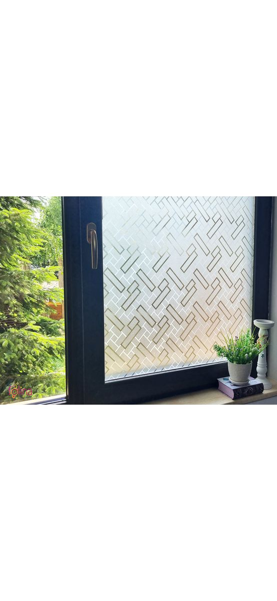 Folie geam autoadezivă, Folina, sablare cu model dreptunghiuri translucide, 120 cm lăţime