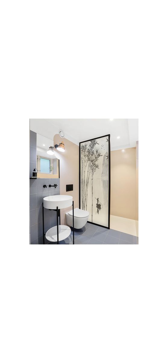 Folie geam cabină duș, Folina, sablare cu model peisaj tradițional asiatic, rolă de 100x210 cm