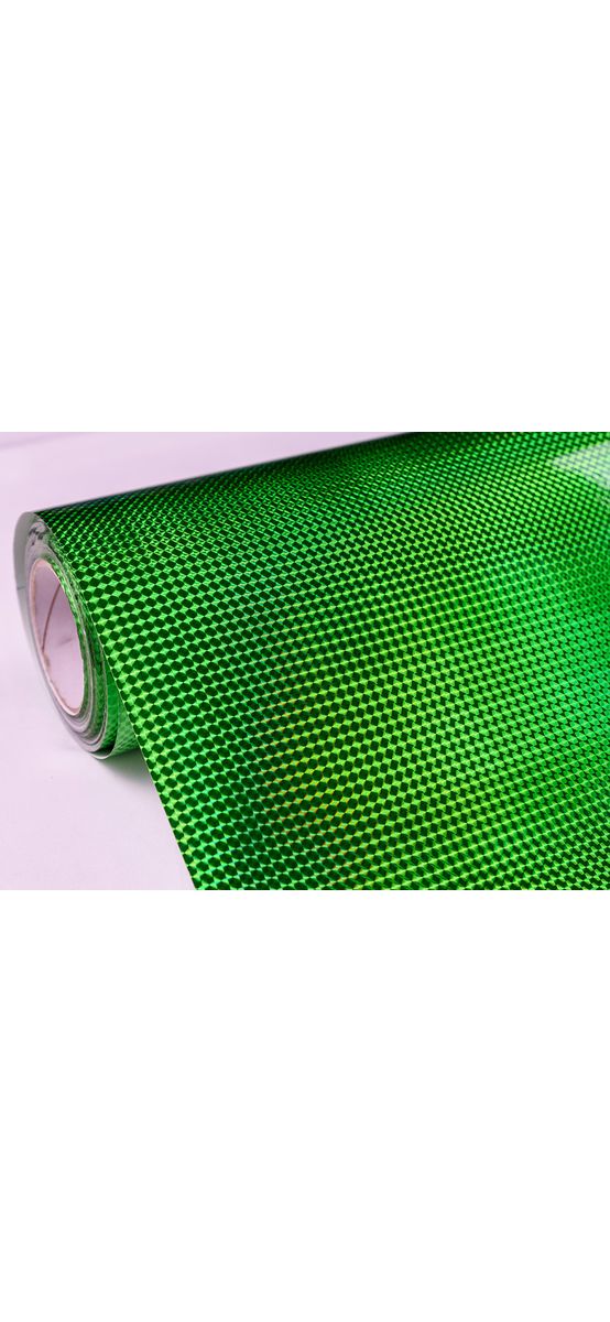 Folie hologramă, Kointec, verde, autoadezivă, model pătrate, 100 cm lăţime