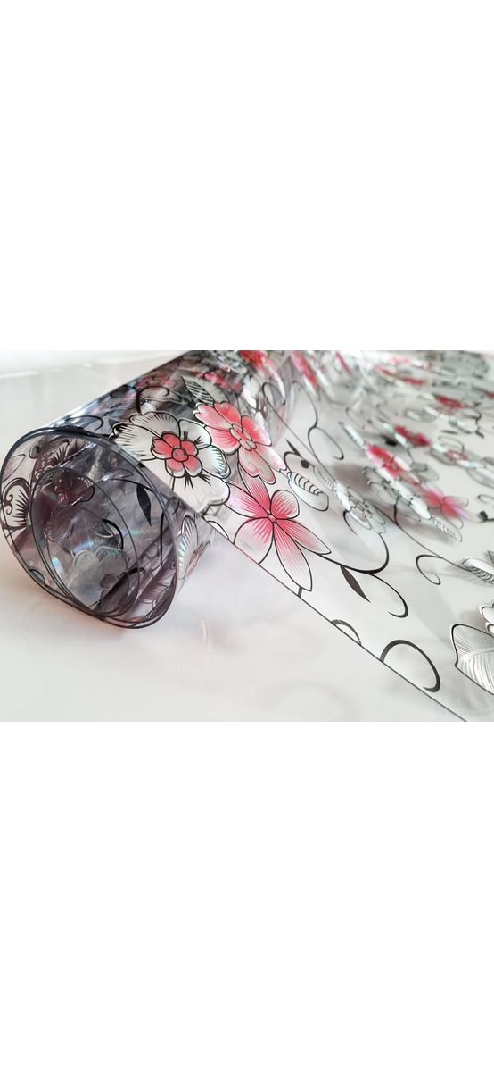 Folie protecţie blat mobilă, transparentă cu model floral colorat, fără adeziv, 1.2 mm grosime, 100x200 cm