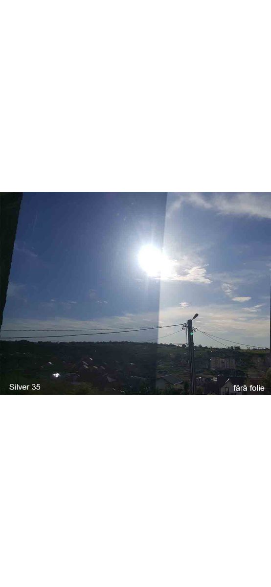 Folie protecție solară 75%,  Reflectiv SOL101, argintiu metalizat deschis, cu aplicare la interior, 152  cm latime