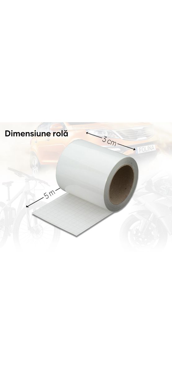 Folie de protecție transparentă împotriva zgârieturilor și razelor UV pentru autoturisme, motociclete și biciclete, rolă 3 cm x 5 m, racletă inclusă