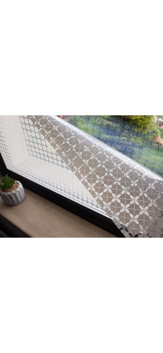 Folie geam autoadezivă Niss, Folina, sablare cu model geometric, alb, lățime 90 cm