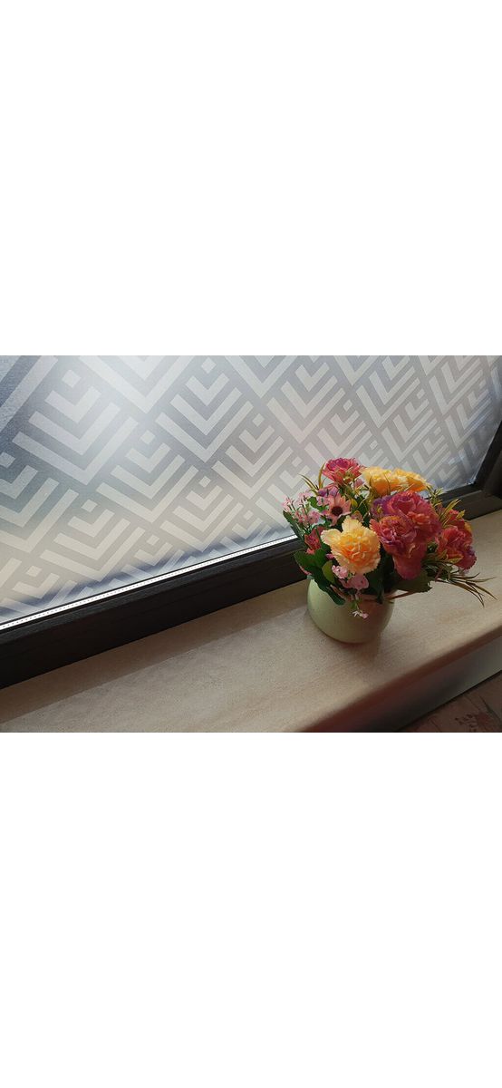 Folie geam autoadezivă Gladys, Folina, sablare cu model geometric gri, rolă de 100x170 cm