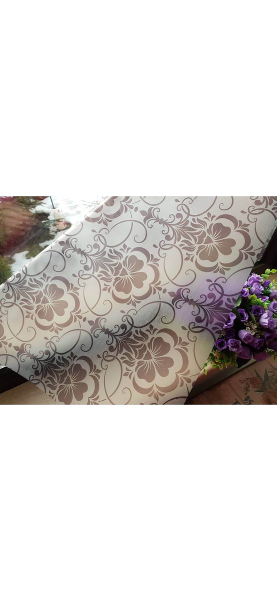 Folie geam autoadezivă Livia, Folina, sablare cu model floral maro, 100 cm lăţime