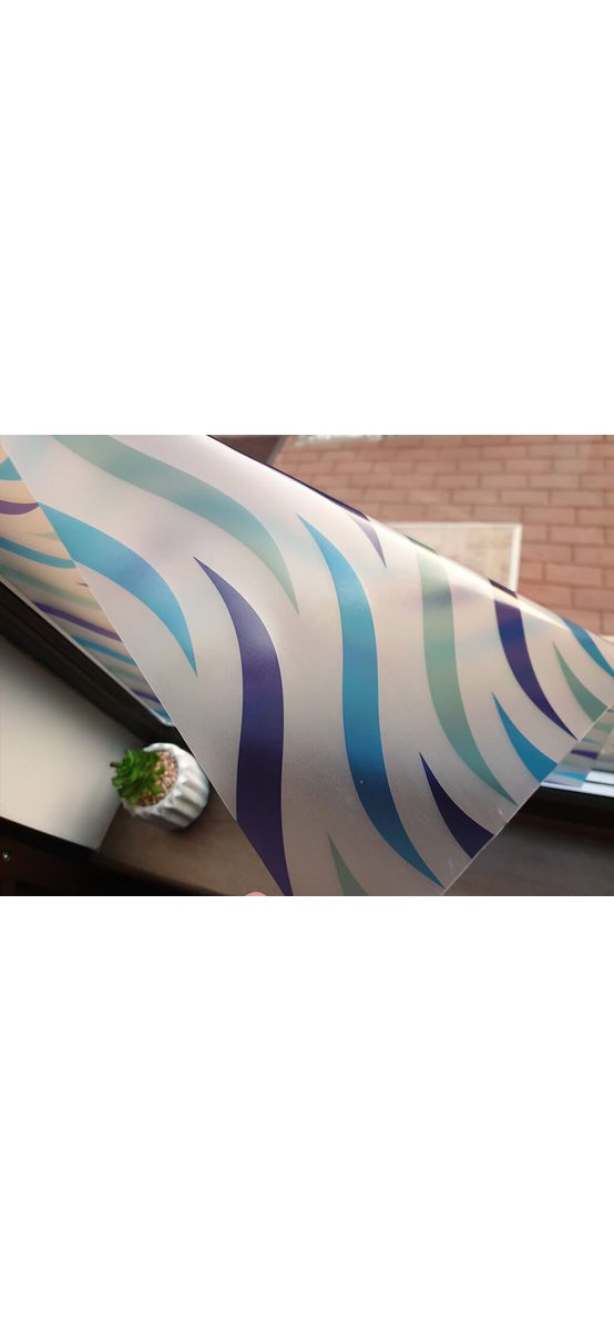 Folie geam autoadezivă Shape, Folina, model geometric albastru, 100 cm lăţime