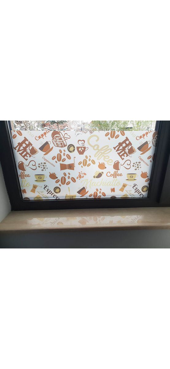 Folie geam autoadezivă, Folina, sablare cu model cafea, 100 cm lăţime